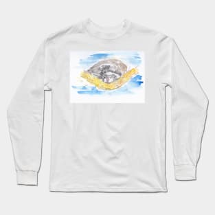 Sleepy ferret watercolour and pen drawing Long Sleeve T-Shirt